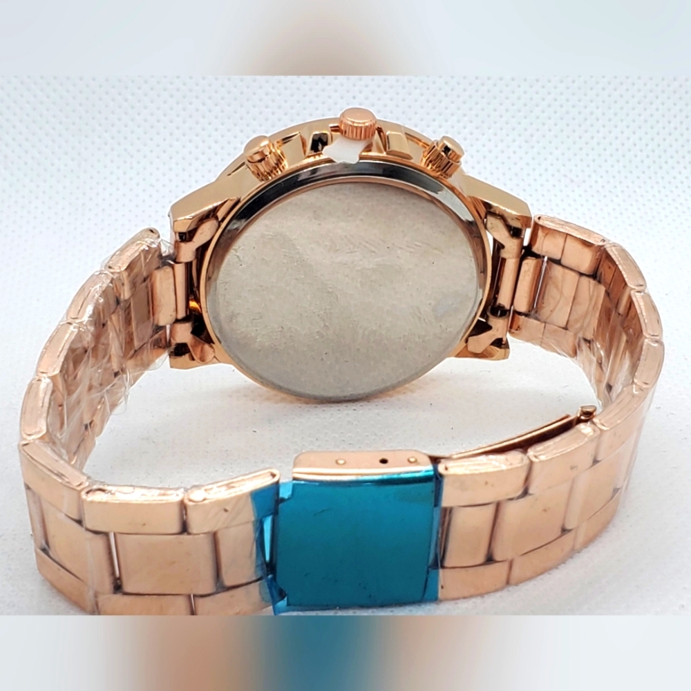 NWOT Dgjud Men's Quartz Watch-In Rose Gold with Crystal Bezel And White Face - Picture 2 of 7